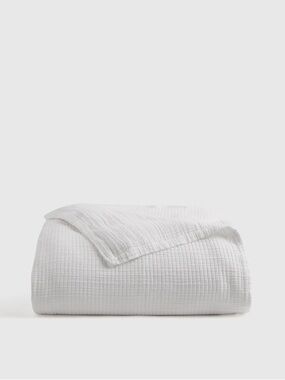 NWT QUINCE Organic Ribbed Cotton Coverlet Full/Queen White 7421